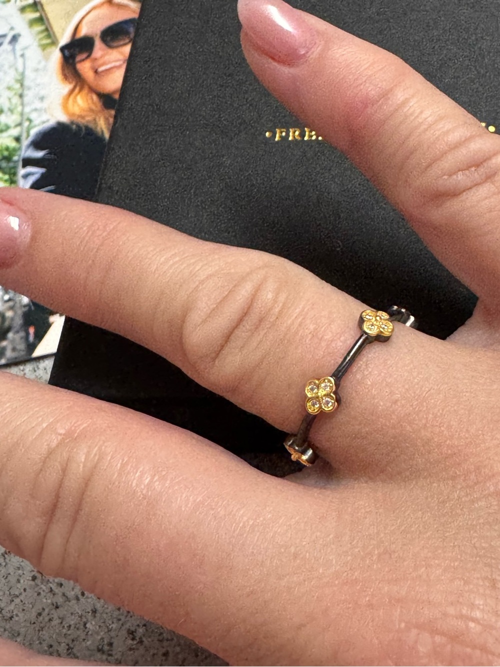 Freida Rothman Rhodium and Gold Clover Ring - Picture 3 of 4